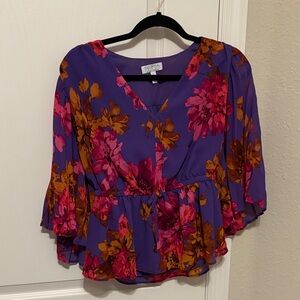 sofia by sofia vergara Purple Floral Peplum Wrap Blouse